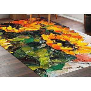 Tapis rond à motif tournesol : Tapis à accents floraux, tapis antidérapant, tapis doux non tissé - Product Image 1