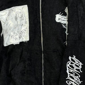 OEM diseño francés Terry Vintage peso pesado desgastado bordado sudaderas con capucha lavado ácido Zip up Sudadera con capucha para hombres - Product Image 4