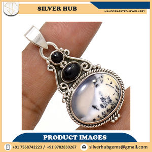 925 argent Sterling opale dendritique et onyx noir pendentif bijoux OEM & ODM vente en gros pierre de naissance lunette réglage ovale forme collier - Product Image 6