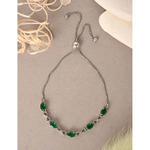 NOVAMART Fine 925 Pure <b>Silver</b> Infinity Hand <b>Bracelet</b> with Green Diamond Pearl Zircon Religious Style <b>Charm</b> <b>Bracelets</b> for Gift Wh - Product Image 1
