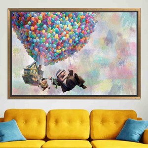 Arte en lienzo de arcoíris con globos de aire coloridos de la película Up, decoración impresa, lienzo con marco dorado - Product Image 1