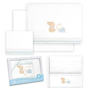 Juego de 3 Sábanas para Cuna de Bebé, 100% Algodón, Estilo Clásico, Técnica de Tejido, Diseño con Personajes, Modelo Oso Conejito - Product Image 1