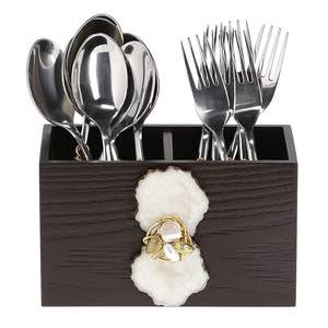 Porte-cuillères en bois brun rustique imprimé pour la cuisine à domicile, porte-cuillères en bois imprimé avec un design traditionnel à motifs imprimés - Product Image 6