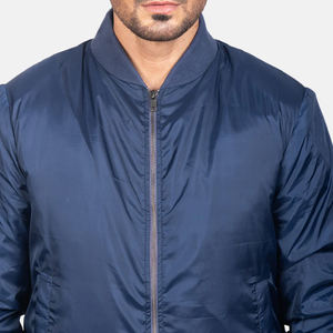 Venta al por mayor de invierno azul de satén Stand Collar Bomber Varsity Jacket para Unisex con bolsillos funcionales - Product Image 6