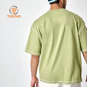Venta al por mayor logotipo personalizado 100% algodón hombro caído camisetas de gran tamaño de alta calidad de peso ligero de los hombres de verano Casual desgaste largo - Product Image 4