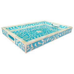 Floral Bone Inlay Serving Tray For Coffee Table Countertop Table Decor Tray Indian Manufacturer <b>restaurant</b> & <b>hotel</b> <b>supply</b> - Product Image 3