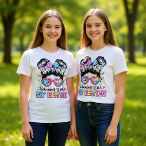 เสื้อยืดคู่รักเพื่อนซี้ แขนสั้น คอกลม พิมพ์ลายดิจิทัล สำหรับกิจกรรมส่งเสริมการขาย วัยรุ่นหญิง - Product Image 3