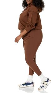 Sweat-shirt à capuche court marron pour femme, couleur unie, manches longues, tricoté, avec poches, pour l'automne - Product Image 2