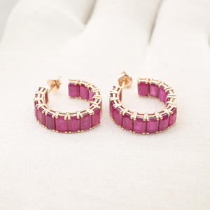 Boucles d'oreilles de mariage en rubis de Birmanie véritable 9,66 CTW, or jaune massif 14 carats, style Art déco, pierre de naissance de juillet, certificat IGI, bijoux - Product Image 6