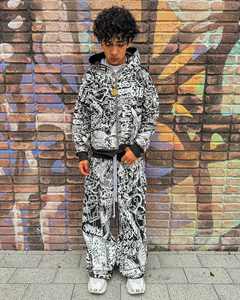 Logotipo personalizado 100% algodón 400Gsm Vintage apliques bordado chándal 2 piezas Hip Hop Casual de gran tamaño pesado conjuntos - Product Image 5