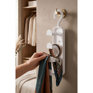 Ensemble d'organisateurs de placard multifonctionnels en plastique avec cintres pour foulards et ceintures, et crochets adhésifs pour porte - Product Image 6