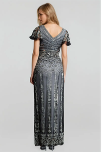 Elegante vestido de cóctel antiestático para mujer, vestido de noche de malla polivinílica transpirable de longitud completa, perlas bordadas, cuentas rectas para - Product Image 5