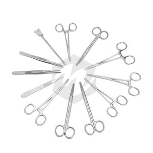 Ensemble de pansements pour chirurgie mineure 13 pièces en acier inoxydable Kit d'instruments médicaux chirurgicaux Soins des plaies, suture et pansement réutilisables - Product Image 1