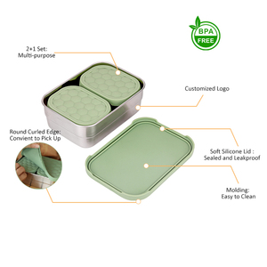 720ml + 230ml + 230ml thép không gỉ Snack container 304 thép không gỉ ăn trưa hộp Bento Box với Silicone Nắp - Product Image 3