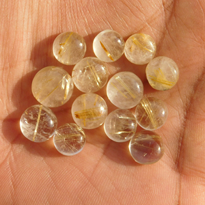 Rutilo Dorado Natural, Cabujón Redondo de 11x11 mm, Todos los Tamaños Disponibles, Parte Posterior Plana, Piedra para Fabricación de Joyas, Gemas Sueltas - Product Image 1