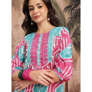 ชุดคุร์ตาแขนสามส่วนพิมพ์ลายสีชมพูสำหรับผู้หญิงสำหรับฤดูใบไม้ผลิ/ฤดูร้อน - Product Image 5