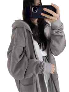 เสื้อฮู้ดผู้หญิงน้ำหนักเบาเปิดไหล่ตกแขนยาว, สินค้ามาใหม่สำหรับใส่กลางแจ้งเสื้อโค้ทผ้าคอตตอน100% - Product Image 2