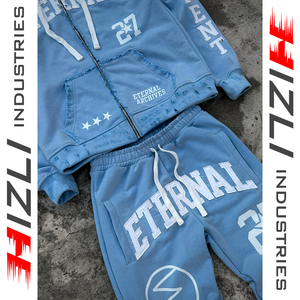 Ensemble jogging et sweat à capuche oversize en molleton bouclette uni avec fermeture éclair, qualité supérieure, style streetwear déchiré pour homme - Product Image 2