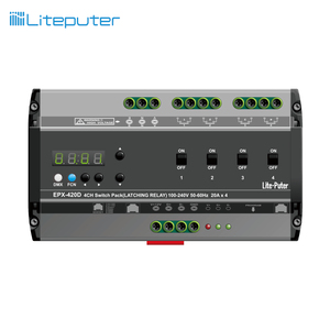 Paquete de interruptores DMX de 4 canales con relé de retención, Liteputer EPX-410D de aluminio, montaje en riel DIN, entrada de 100-240 V, color negro - Product Image 2