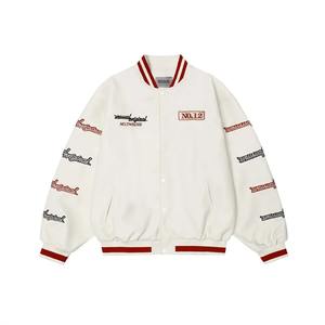 เสื้อแจ็กเก็ตเบสบอลผ้าแคนวาสสำหรับผู้ชายปักตัวหนังสือต่อกันฤดูใบไม้ร่วงฤดูหนาวหนังแท้แขนยาวกันลมกันน้ำ - Product Image 3
