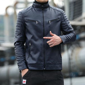 Chaqueta de cuero de color sólido para hombre recién llegada, chaqueta de motociclista con cremallera, abrigo clásico de negocios, cortavientos impermeable para hombre - Product Image 2