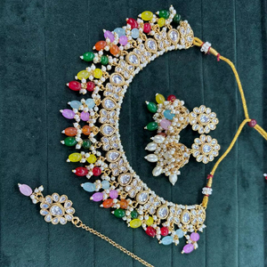 Ensemble de colliers Kundan vintage, bijoux indiens, ensemble de mariage perlé avec perle, motif cloche, boucles d'oreilles, mode en gros - Product Image 4