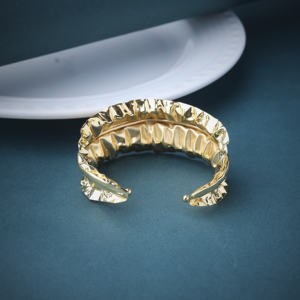 gold plated cuff bracelet textured ruffle cuff women statement <b>bangle</b> handcrafted brass jewelry crinkle gold - Product Image 3