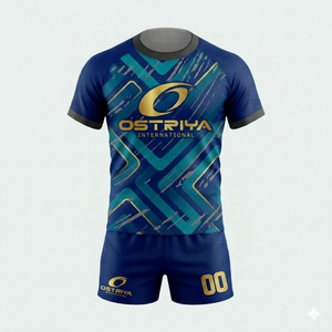 Ostriya International Unisex Sublimated <b>Volleyball</b> Uniform <b>Set</b> Blue Solid Moisture Wicking Athletic Short Sleeve 100%Polyester - Product Image 1
