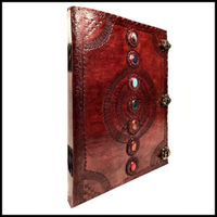 Grand carnet en cuir médiéval avec pierres de cristal des sept chakras, gaufrage, toucher réel, fait main, 22x14, pour bureau et poésie
