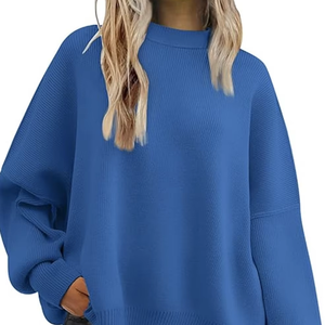 CASUAL <b>CHRISTMAS</b> SWEATER OVERSIZED BATWING <b>WOMEN</b> CREWNECK SIDE SLIT KNITTED PULLOVER FALL TRENDY LOOSE HOLIDAY <b>JUMPER</b> - Product Image 1