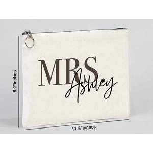 Personalized Cotton Wedding <b>Clutch</b> with Custom Letter Decoration <b>Bridesmaid</b> Gift Bag with Zipper Closure - Product Image 2