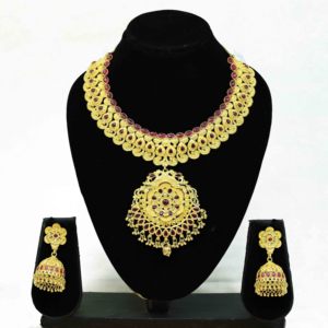 ขายส่งสร้อยคอสั้นชุบทอง14K 18K 24K ชุดเครื่องประดับแบบดั้งเดิมสร้อยคอสั้นแฟชั่นประดับทองทองเหลือง - Product Image 2