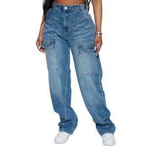 <b>Hot</b> Sale Casual Four Pockets Woman Jeans Cargo Pants Ladies High Waist Pants Female Wide Leg Jeans for Women Custom, logo - Product Image 4