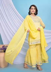<strong>Punjabi</strong> <strong>Beautiful</strong> Salwar Suit Chanderi Kurta With Cotton Pant &amp;Chiffon Dupatta Set Gota Pati Dress For Casual &amp; Party Occasions