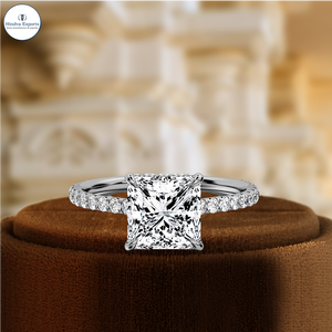 Bague de fiançailles en or blanc 14 carats massif, sertie d'un halo pavé, avec un diamant de 1 carat, taille princesse, créé en laboratoire, certifié IGI, meilleur cadeau pour elle - Product Image 2