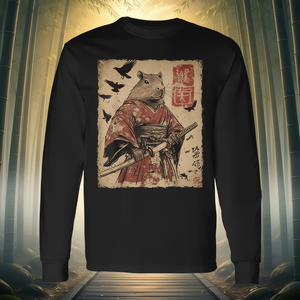 T-shirt à manches longues avec motif Capybara Samurai, guerrier japonais, Anime - Product Image 3