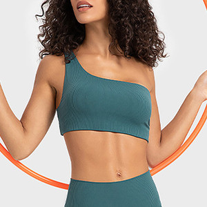 Sujetador deportivo corto de un hombro para mujer, Tops cortos de entrenamiento de gimnasio, sujetador de Yoga acolchado para correr y Fitness de Spandex - Product Image 3