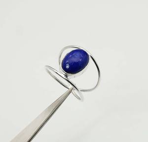 925 argent sterling massif mois de septembre pierre de naissance Lapis Lazuli avec réglage de lunette forme ovale pierre précieuse Double bande anneau - Product Image 4
