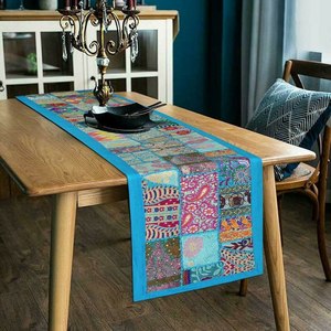 Camino de mesa indio, decoración de habitación, tela bordada de retazos, mesa de comedor de algodón, camino de mesa decorativo hecho a mano multicolor - Product Image 4