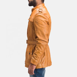 Chaqueta de Cuero Personalizada para Hombre con Bolsillos y Cinturón, Chaqueta de Cuero Estilo Bomber, Mangas de Cuero Personalizadas, Chaqueta Totalmente Personalizada - Product Image 4