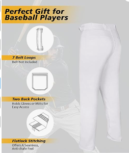 Men <b>Baseball</b> Pants Stretch Fit Athletic Uniform Trousers with Pockets Elastic Waist Belt Loops Quick Dry - Product Image 2