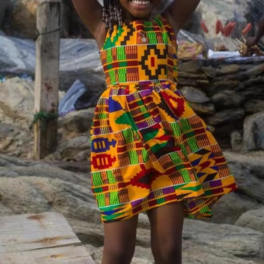 knee length dresses for ladies Binta Girls' African Print Dress (Abstract Prints)