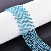 Apatite néon naturel perles de pierres précieuses rondes à facettes chaîne de chapelet 3mm bleu Apatite 925 argent Sterling fil enroulé chaîne à maillons vente