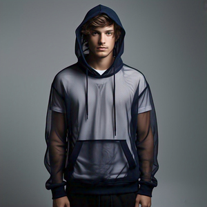 Oversize Sheer Mesh Hoodie Hombres Drop Shoulder Manga larga Cordón Hood Hombres Sexy Night Club Sheer Mesh Hoodie Hombres - Product Image 4