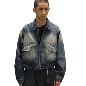 Veste universitaire surdimensionnée de haute qualité personnalisée antique, col rabattu, délavage acide, veste en jean vintage courte et ample - Product Image 2