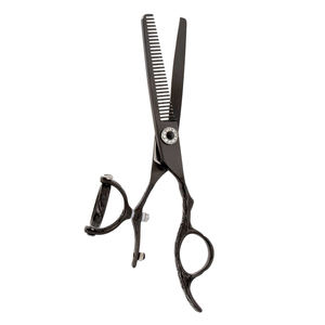 กรรไกรตัดผม24ซี่ฟันเหล็กคาร์บอนสูงสีดำกรรไกรทินเนอร์พร้อมที่วางนิ้ว - Product Image 4