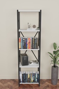Modern 5 Tier Etagere Bookcase Steel Frame <b>White</b> <b>Shelves</b> Freestanding Backless Storage <b>Shelf</b> for Home Living Room Furniture - Product Image 4