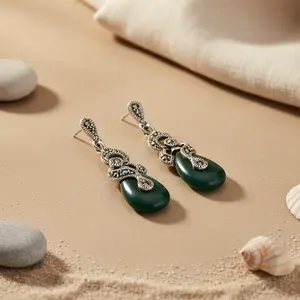 Women's 925 Silver <b>Dangle</b> <b>Earrings</b> Green Stone Trendy Rose Gold Jewelry for Wedding Party Gift Christian Symbol Pearl <b>Diamond</b> - Product Image 1