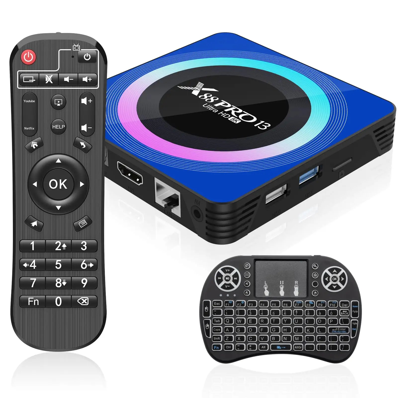Newest 2023 Android 13 TV Box with Backlit Wireless Mini Keyboard, X88 Pro 13 TV Box Smart TV Box