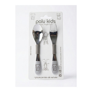 Ensemble cuillère et fourchette pour enfants en acier inoxydable Gastro, couverts ergonomiques amusants pour bébé avec adorables figurines, design mignon - Product Image 1